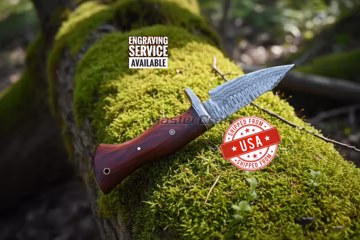 Handmade Damascus Steel Bowie Knife with Leather Sheath Valentines day gift for him