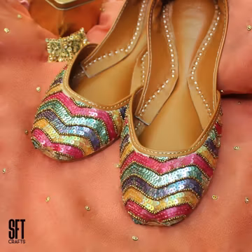 Handmade Sequin Jutti: Women's Embroidered Indian Flats