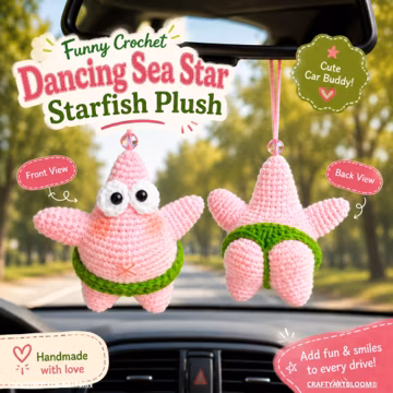 Crochet Starfish Pattern PDF, Dancing Ballet Sea Star, Funny Star Amigurumi, Pink Starfish Plush, Car Hanging Charm, Low Sew PDF