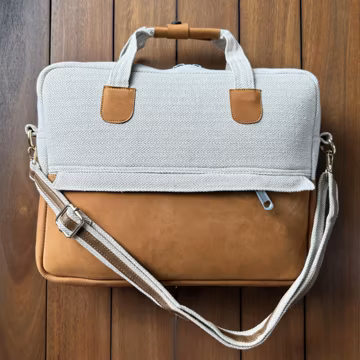 Handmade Cotton Hemp Laptop Bag: Leather Accent, Fits 16-inch Laptop