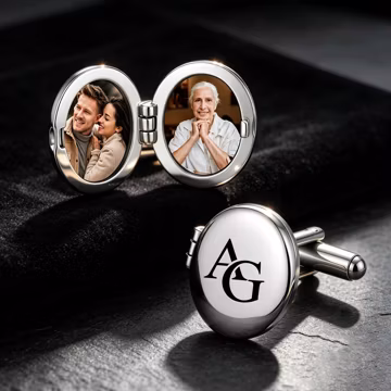 Personalized Photo Locket Cufflinks, Custom Engraved Initial Text Date Memory Picture Cuff Links, Wedding Groomsmen Gift for Dad Husband Men