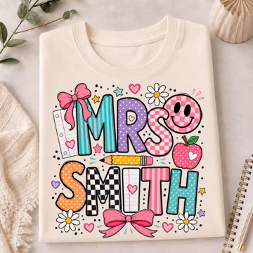 Custom Name Teacher Shirt, Personalized Teacher Shirt, Mrs Teacher Shirt, Cute Teacher Gift, Back To School Shirt,Kindergarten Teacher Shirt