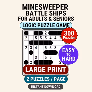 300 Puzzles Minesweeper Logic Puzzle Game for Adults Printable Activity Game Instant Download PDF