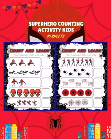 Counting Worksheets for Kids Superhero Theme | 10 Printable Math Pages | Preschool Kindergarten PDF