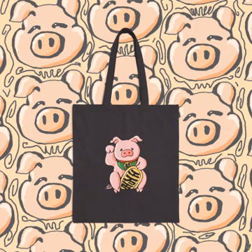 Lucky Pig Cotton Canvas Tote Bag, Reusable Grocery Shopping Bag