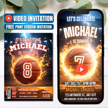 Basketball Birthday Video Invitation, Editable Video, Instant Download