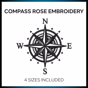 Compass Rose Machine Embroidery Design – Nautical Navigational Pattern (4 Sizes)