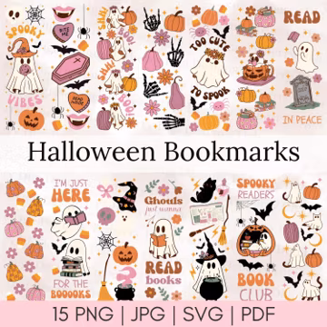 15 Halloween Bookmark SVG Bundle, Spooky Season, Book Lover Svg, Reading Svg, Printable Bookmark Template Svg, Book Quotes, Digital Download
