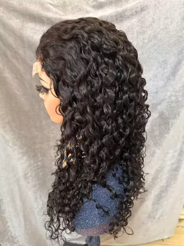 Water Wave HD Lace Closure| Frontal Wig Curly Human Hair: Virgin Remy Hair, Natural Black High Density
