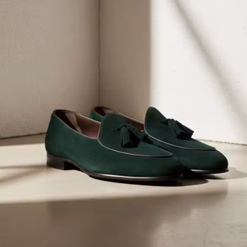 Handmade Green Suede Leather Tassel Loafers Men's Dress Shoes