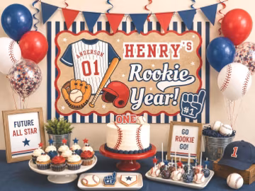 Editable Rookie Year First Birthday Banner, Baseball One Birthday Banner Template, Rookie 1st Year Party Backdrop, 35x60 72x24, Party Decor