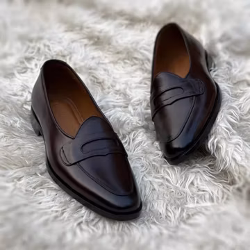 Handmade Brown Leather Penny Loafers, Men's Formal Dress Shoes