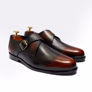 Handmade Full Grain Leather Monk Strap Shoes, Brown Dress Shoes