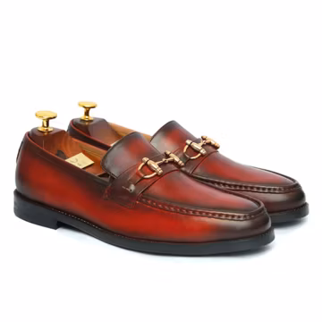 Handmade Brown Gold Horsebit Loafers | Men's Classic Leather Slip-On Dress Shoes