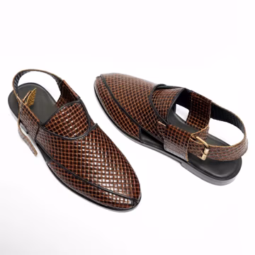 Men’s Handmade Brown Woven Pure Leather Peshawari Sandals