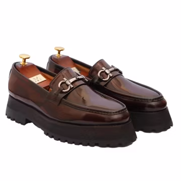 3 Inches Increasing Height Brown Italian Leather Prestige Penny LOAFERS With CHUNKY SOLE