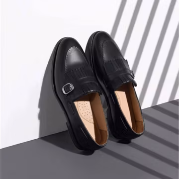 Handmade Black Kiltie Monk Strap Loafers Men Leather Formal Dress Shoes