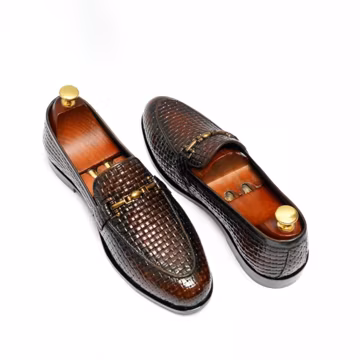 Handwoven Leather Loafers – Genuine Cowhide Dress Shoes with Leather Sole