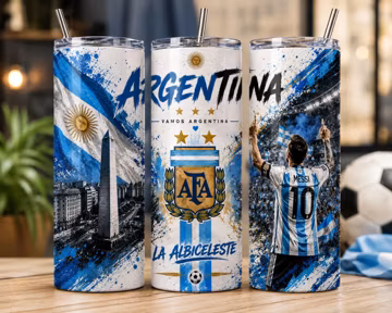 Argentina Soccer Tumbler Wrap PNG, 20oz Skinny Sublimation Design (Digital Download)