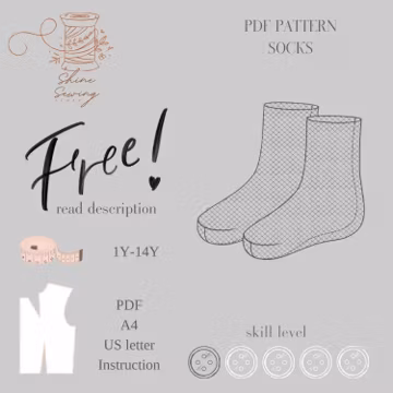 Free PDF Sewing Pattern Socks | Baby to Teen 1-14Y | Easy Knit Socks Pattern for Kids | Beginner Sewing Project | A4 US Letter