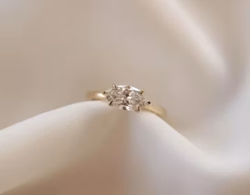 East West Solitaire Ring, Marquise Cut Moissanite Diamond Wedding Ring, Women's Delicate Ring, Yellow Gold Minimalist Ring, Engagement Ring