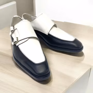 Handmade Two Tone Leather Monk Strap Shoes: Vintage Style