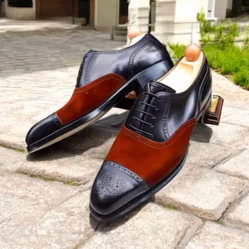 Handmade Leather Oxford Shoes: Black & Red Velvet Vintage Lace-Up