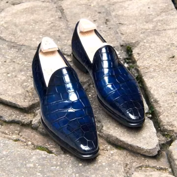 Handmade Blue Crocodile Leather Slip-On Shoes: Vintage Style
