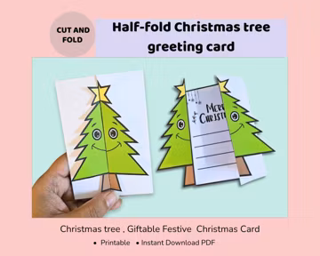 Christmas Tree Folding Card Printable | DIY 3D Holiday Card for Kids | Coloring & Craft Activity PDF