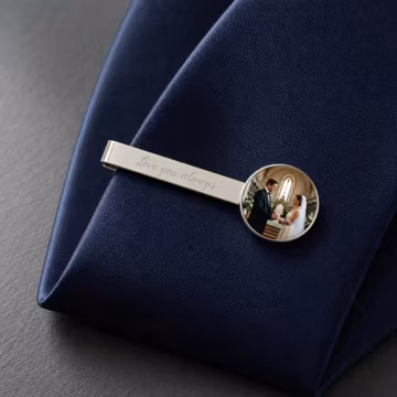 Personalized Photo Tie Clip, Custom Engraved Tie Bar, Gold or Silver, Wedding Gift for Him, Father of the Bride, Fathers Day Gift