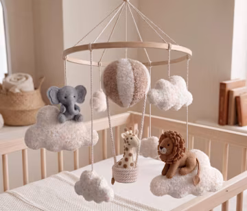 Neutral Baby Mobile, Safari Nursery Mobile, Elephant Giraffe Lion Crib Mobile, Hot Air Balloon Baby Mobile, Boho Nursery Decor, Baby Mobile