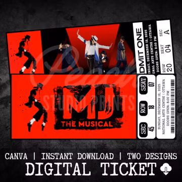 Printable MJ The Musical Theatre Ticket | Personalized Gift Reveal | Editable West End / Broadway Souvenir Keepsake | Instant Download