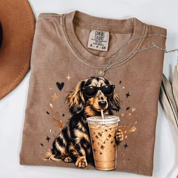 Dachshund Iced Coffee Shirt, Funny Vintage Wiener Dog Lover Dad Graphic Tee