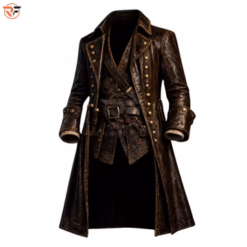 Men’s distressed brown leather pirate jacket | medieval long captain coat | vintage brown gothic buccaneer jacket | rugged steampunk outfit