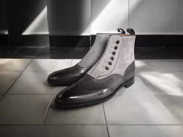 Handmade Two Tone Suede & Leather Wingtip Button Boots