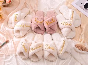 Personalized Fluffy Slippers, Custom Bridal Party Gifts