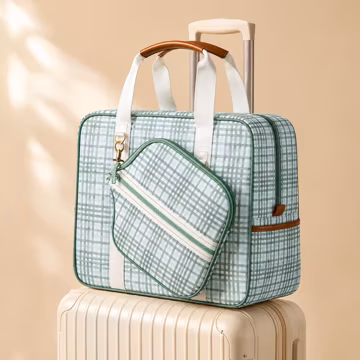 Plaid Pickleball Bag with Paddle Cover Green Blue Pickleball Tote Bag Sports Gear Storage Bag