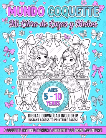 Bows and Ribbons Coloring Book (PDF) – 10 Letter-Size Printable Pages – Activities for Girls Ages 5–10 – Digital Download