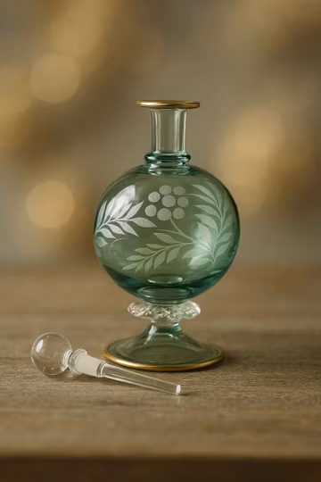 Handmade Etched Glass Perfume Bottle – Vintage Floral Vanity Decanter (15 cm)