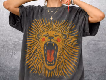 Vintage Boho Lion Shirt, Oversize, Womens, Unisex Comfort Colors T-shirt