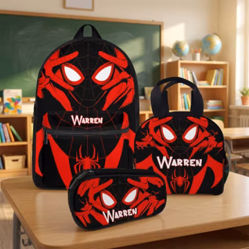 Custom Spiderman Miles Morales Backpack, Superhero School Bag Set with Matching Lunch Tote and Pencil Case, Back to School Gift