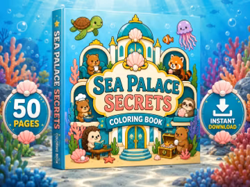 Sea Palace Secrets Coloring Book PDF | 50 Pages Printable Coloring Book | Cozy Underwater Fantasy Adventure, Instant Download