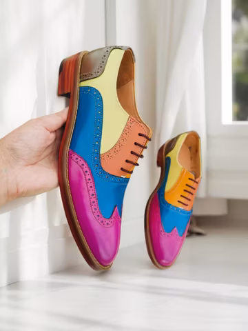 Handmade Women's Genuine Leather Seven Toned Multi Oxford Brogue Wingtip Shoes