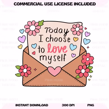 Love yourself cute girly affirmation quote, self love stickers, self love clipart, floral clipart, cottagecore PNG, hand drawn art
