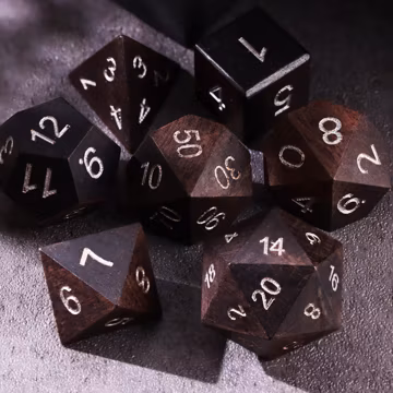 Black Walnut Wood DnD Dice Set for Magic Game, Full Dungeons and Dragons Dice Set for RPG, Unique Wooden D&D Dice Set