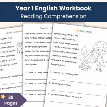 Year 1 Reading Comprehension Workbook | Question and Answer Activities | Printable English Worksheets