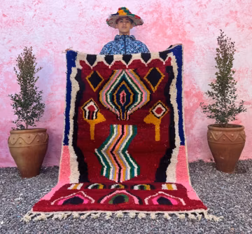UNIQUE Boujaad RUG-Moroccan wool rug Hand-Knotted -Handwoven Rug- Moroccan Handmade Rug -Geometric Rugs -Cozy Chic Wool Capets