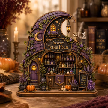 Personalized Witchy Apothecary Wooden Block, Halloween Cottage, Gothic Garden, Cozy Plant
