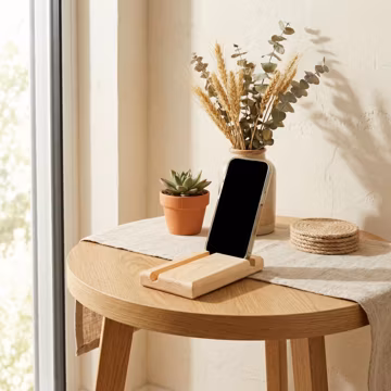 Wooden Tablet and Phone Holder, Minimal Desk Stand for iPhone, Cute Office Accessory and Handmade Gift