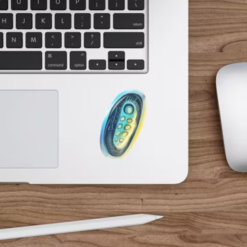 Mitochondrion Holographic Stickers, Science-Inspired Laptop Decals, Retro Rainbow Colors, Minimalist Design